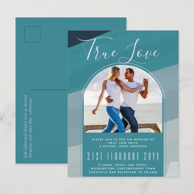 Postal Boda Verde azulado azul de vidrio marino moderno O (Anverso / Reverso)