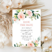 Boda verde de flores rosas de Rubor salva la fecha