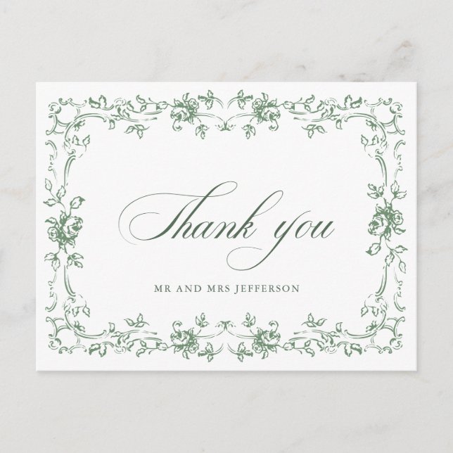 Postal Boda verde de la sabana floral del ornato renacent (Anverso)