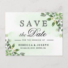 Postal Boda verde del Eucalyptus de Oro Guardar la fecha