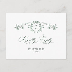 Postal Boda Verde Floral de Gracia Ornate Victoriana RSVP