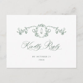 Postal Boda Verde Floral de Gracia Ornate Victoriana RSVP