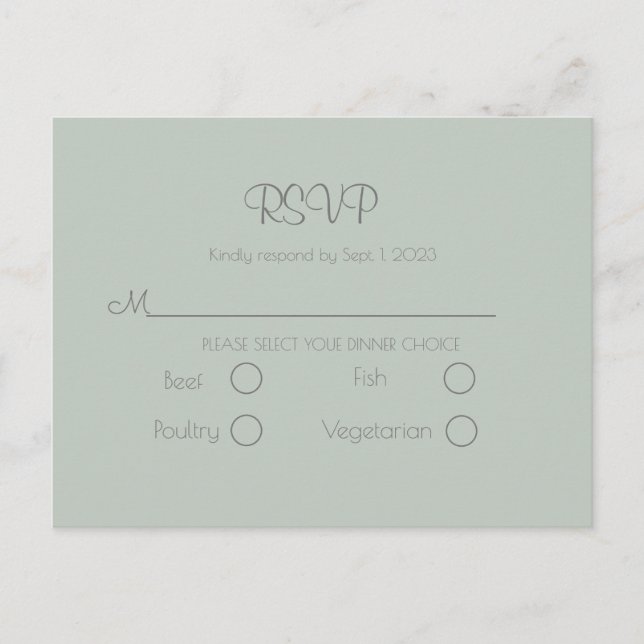 Postal Boda Verde Salvia Simple Elegante RSVP (Anverso)