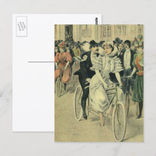 Postal Boda victoriana novia y bicicleta recién casada Gr