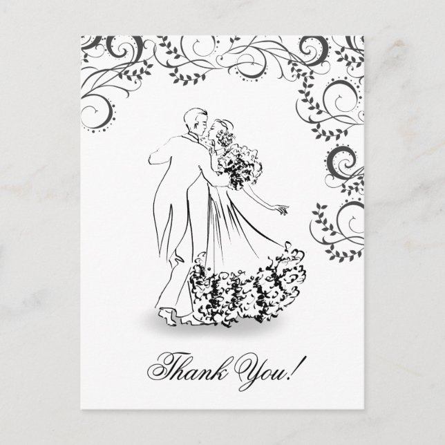 Postal Boda Vintage Dance Couple Gracias (Anverso)