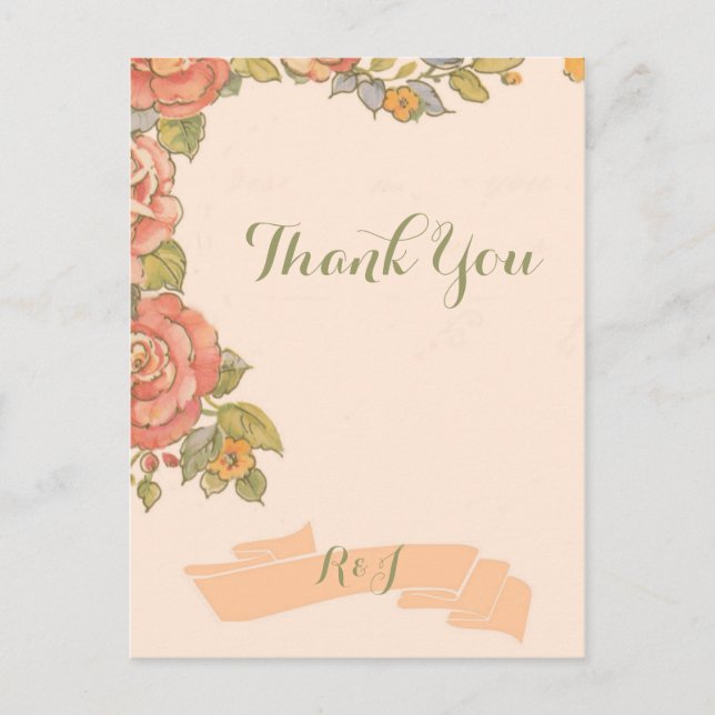Postal boda vintage de primavera floral gracias (Anverso)