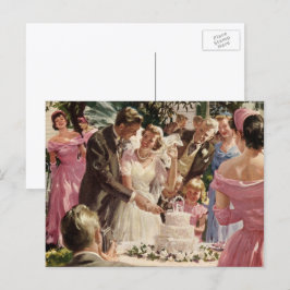 Postal Boda Vintage Novia Novio Recién Casados Cortan la
