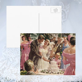 Postal Boda Vintage Novia Novio Recién Casados Cortan la