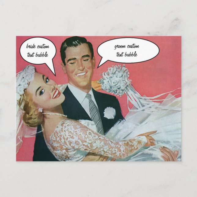 Postal Boda Vintage recién casada, Groom llevando novia (Anverso)