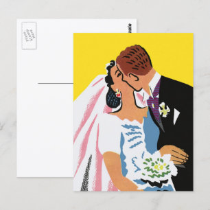 Postal Boda Vintage, recién casados besándose