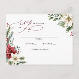 Postal Bodas Botánicas de Navidad con Poinsettias y Piñas