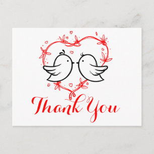Postal Bodas Corazones Pájaros de Amor Negros Gracias
