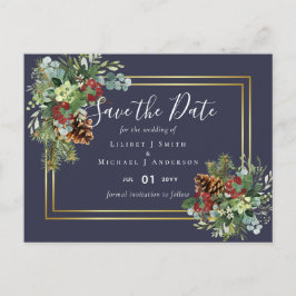 Postal Bodas de Bayas Rojas de Invierno Piñas