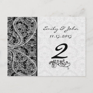 Postal Bodas de damasco de Paisley blanco y negro