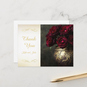Postal Bodas de Rosas Burgundy Florales Oscuras y Doradas