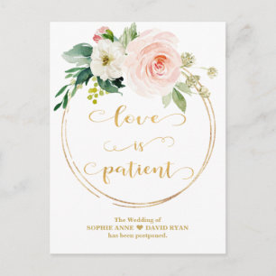 Postal Bodas Flores Rosadas Blancas Oro Amor Es Paciente