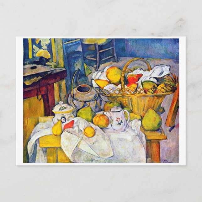 Postal Bodegón con cesto de frutas, Paul Cezanne (Anverso)