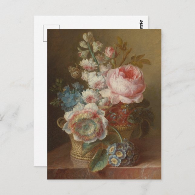 Postal Bodegón con flores – Cornelis van Spaendonck (Anverso / Reverso)