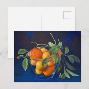 Postal Bodegón con limones y rama de naranja