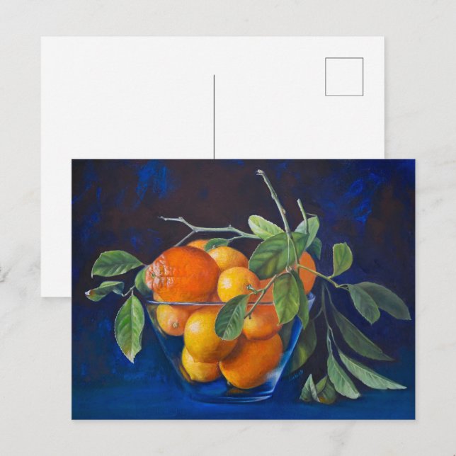 Postal Bodegón con limones y rama de naranja (Anverso / Reverso)