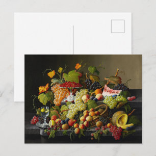Postal Bodegón de frutas abundantes de Severin Roesen