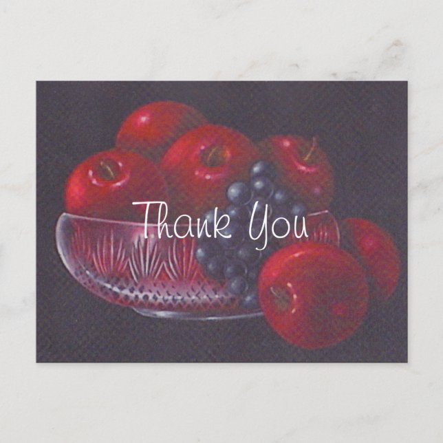 Postal Bodegón de manzanas rojas al óleo Gracias (Anverso)