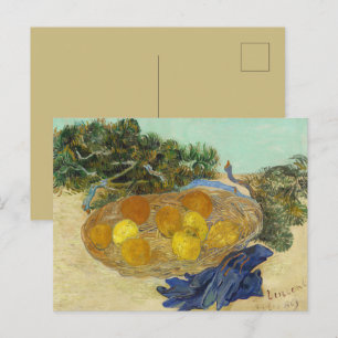 Postal Bodegón de naranjas limones guantes azules de Van