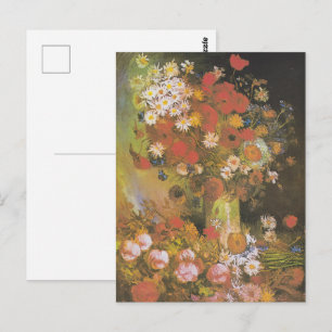 Postal Bodegón floral de Van Gogh Amapolas rojas y rosas
