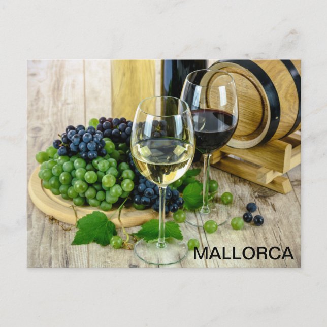 Postal bodegón vino y uvas Mallorca (Anverso)