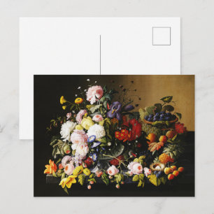 Postal Bodegón vintage de flores y frutas de Severin Roes