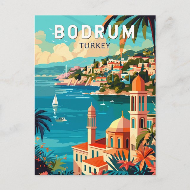 Postal Bodrum Turkey Travel Art Vintage (Anverso)
