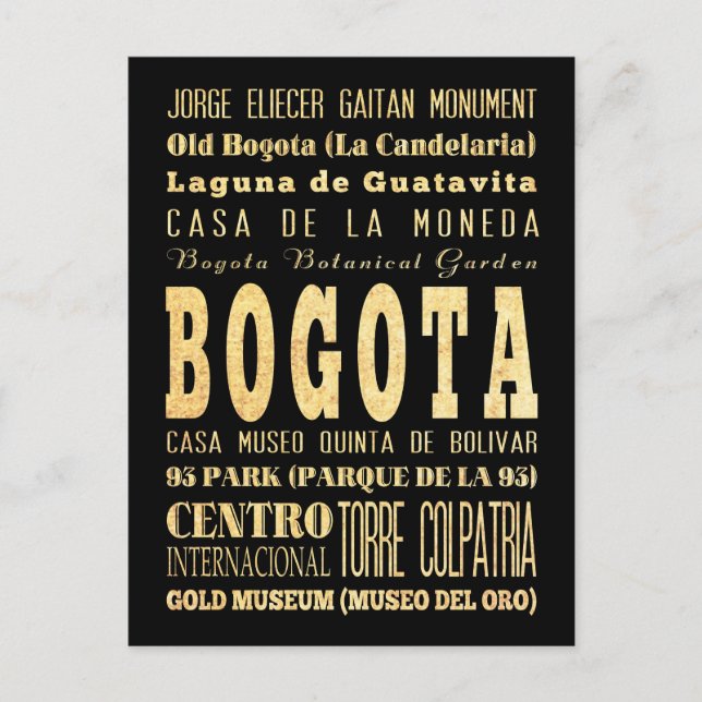 Postal Bogotá Ciudad de Colombia Arte de tipografía (Anverso)
