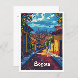 Postal Bogotá Colombia Ilustracion de viajes de arte vint