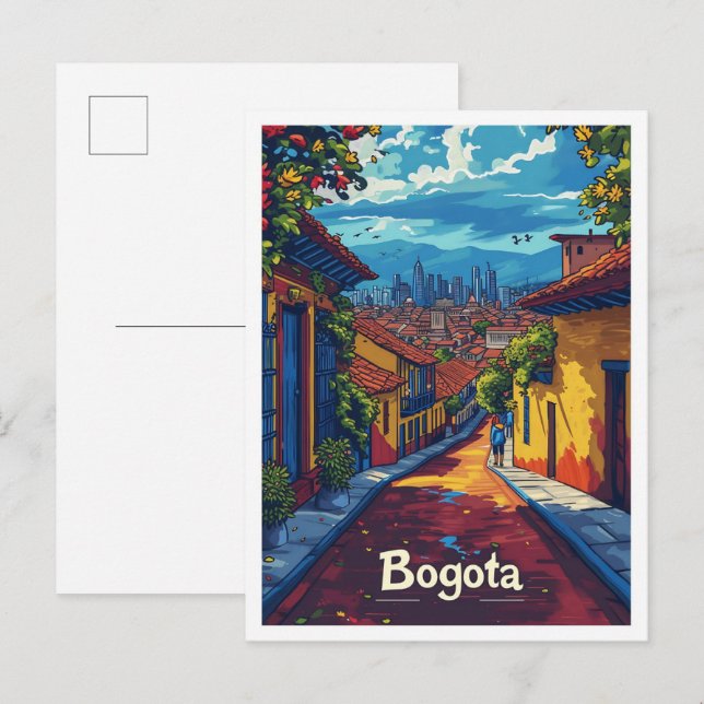 Postal Bogotá Colombia Ilustracion de viajes de arte vint (Anverso / Reverso)