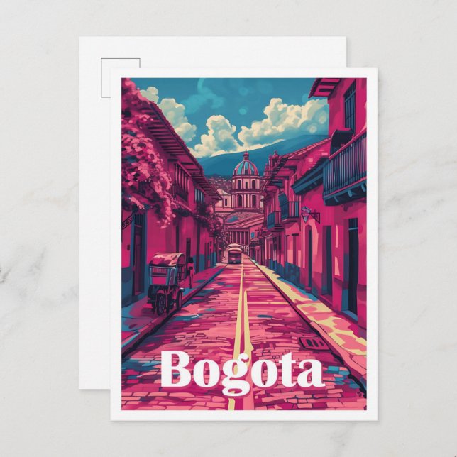 Postal Bogotá Colombia Ilustracion de viajes de arte vint (Anverso / Reverso)