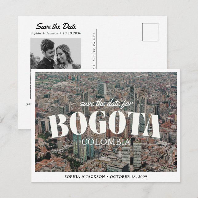 Postal Bogota Wedding Save the Date Retro Skyline (Anverso / Reverso)