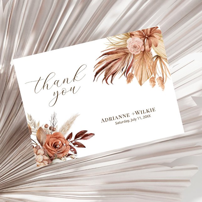 Postal Bohemian Boho Autumn Pampas Boda Gracias (Subido por el creador)