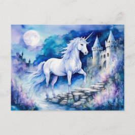 Postal Boho Acuarela Encantado Unicornio Blanco Cerca de 