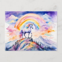 Boho Acuarela Unicornio Mágico Bajo Arcoíris Brill