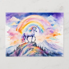 Postal Boho Acuarela Unicornio Mágico Bajo Arcoíris Brill