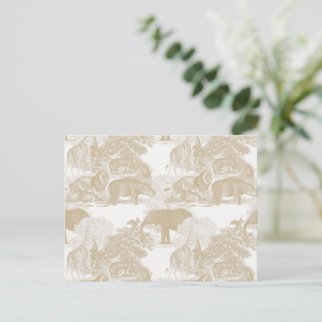 Postal Boho Beige Jungle Animals Safari Chinoiserie (Anverso de pie)