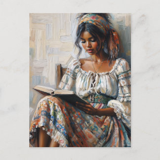 Postal Boho Black Woman Reading Bohemian