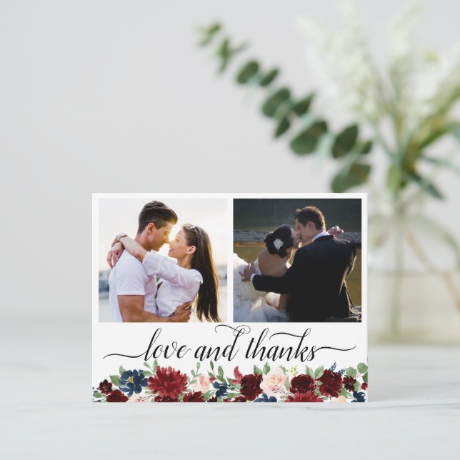 Postal Boho Bloom | Borgoña y la Marina 2 Foto Gracias (Anverso de pie)