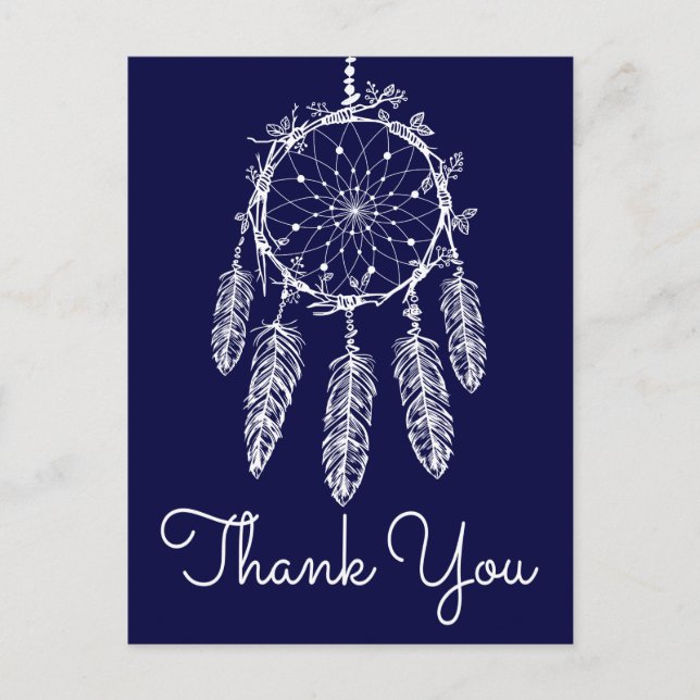 Postal Boho Blue Gracias Dream Catcher Native American (Anverso)