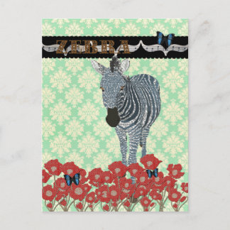 Postal Boho Blue Zeb y Butterflies Mint Julep Damask Pos
