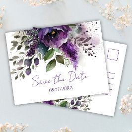 Postal Boho Botánico Morado Floral Moderno Ahorra La Fech