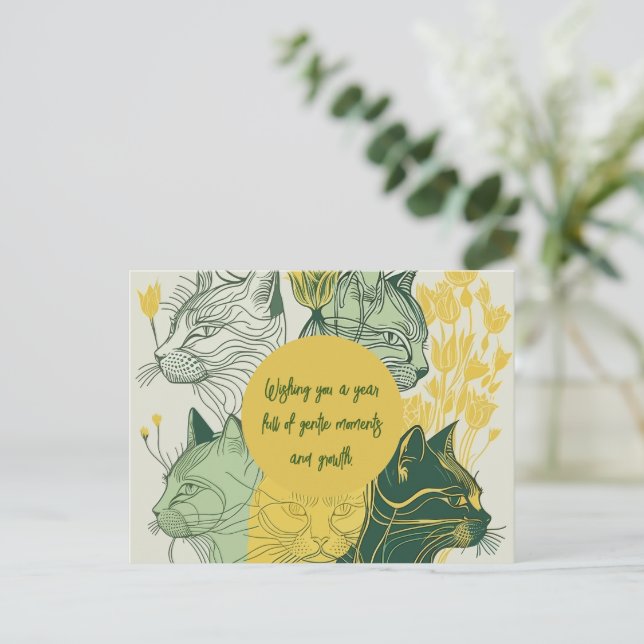 Postal Boho Cat Lover Cumpleaños (Anverso de pie)