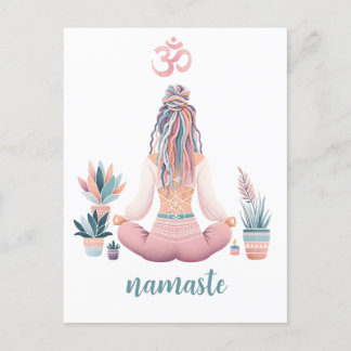 Postal Boho Design- Frau mit Dreadlocks- Meditation- OM
