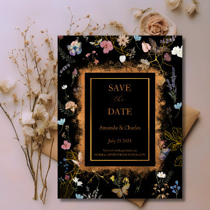 Postal Boho Floral Black Butterfly Garden Save the Date