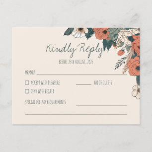 Postal Boho Floral RSVP Respuesta a la boda elegante